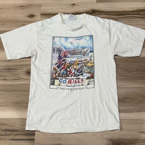 Vintage 90s Buffalo Bills Tom Irish Twelfth Man Shirt NFL Football Men’s Large - Picture 1 of 4